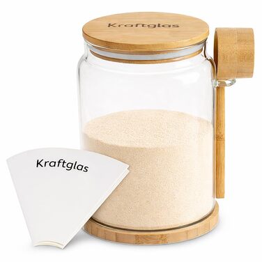 Банка для зберігання порошку сироваткового протеїну герметична банка об&39ємом 2300 мл з боросилікатного скла з бамбуковою кришкою, мірною ложкою та лійкою без бісфенолу А, ідеально підходить для білка та добавок