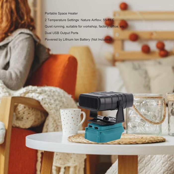 Портативний обігрівач Dpofirs на батарейках з двома температурами для кемпінгу в автомобілі, сумісний з батареями BL1815, BL1820, BL1530, BL1840, BL1850