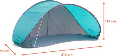 Розкладний пляжний намет, бірюзовий, з сумкою для перенесення - 210 x 110 см - самозбірний пляжний намет із захистом від ультрафіолету 50 - вітрозахисний екран, екран для приватності, садовий пікнік, розкладний намет для 2 осіб