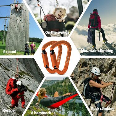 Карабін для скелелазіння, сертифіковані UIAA 25KN автоматично блокувальні затискачі для гамаків, гойдалок, затискачі для собак, помаранчеві х 3