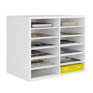 Дерев&39яний настільний органайзер з 12 відділеннями, настільний органайзер для файлів, штабелюваний лоток для файлів A4, лоток для офісних листів, підтримка чистоти на робочому столі, білий