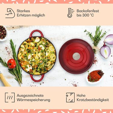 Емальована чавунна каструля, сковорода 3,9 л, герметична сковорода з кришкою, безпечна для духовки, маленька емальована сковорода