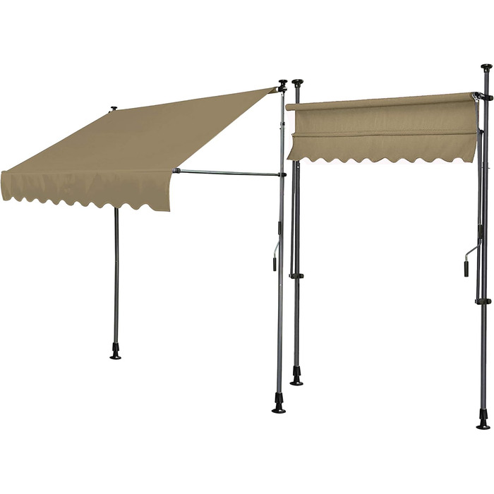 Тент QUICK STAR із затискачем 250x130 см, бежевий, для балкону, сонцезахисний навіс, регульована висота від 200 до 290 см, без свердління