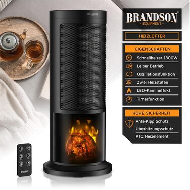 Енергозберігаючий, тихий вентилятор-обігрівач - Ефект каміна - Коливання - з пультом дистанційного керування - Лауреат нагород - 2 швидкості - Таймер - Ванна кімната, вітальня, офіс, дитяча кімната A Тип 1 Чорний