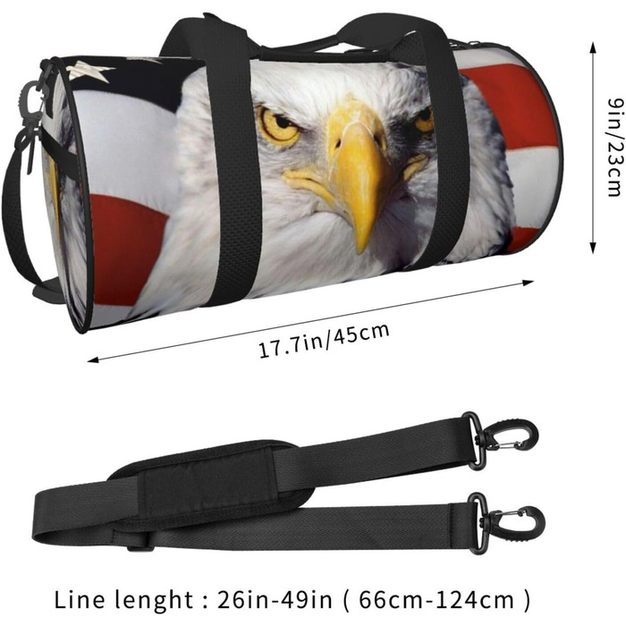 Спортивна сумка для подорожей, дизайн прапор та орел США, чорний колір, універсальний розмір