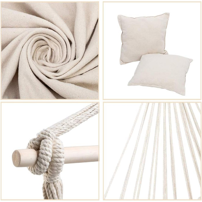 Підвісне крісло LEADZM для вулиці - бавовна з 2 подушками, вантажопідйомність 100 кг, підвісне крісло для саду, балкону, тераси - для використання в приміщенні та на вулиці - 80 x 126 см, бежевий