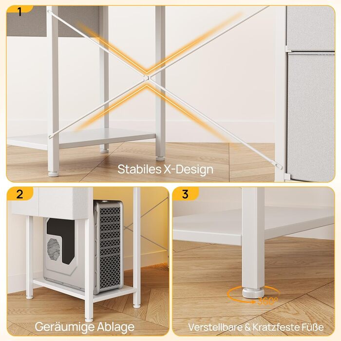 Письмовий стіл Rolanstar з розеткою, комп&39ютерний стіл з 5 шухлядами, світлодіодним освітленням, сумкою для зберігання та підставкою для монітора, сучасний кутовий стіл для домашнього офісу та ігор (білий)