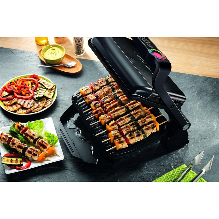 Контактний гриль Tefal OptiGrill для закусок та випічки GC7148 2 000 Вт Автоматична індикація готовності 6 попередньо встановлених програм в т.ч. насадка для перекусів для піци, лазаньї чорний