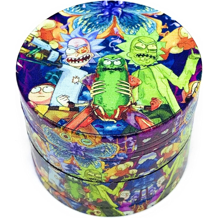 Шліфувальна машина Rick and Morty з 4 частин 50 мм подрібнювач спецій з цинкового сплаву Міцні подрібнювачі сушених трав з маленькою лопаткою для пилку з магнітною застібкою для ідеального закриття