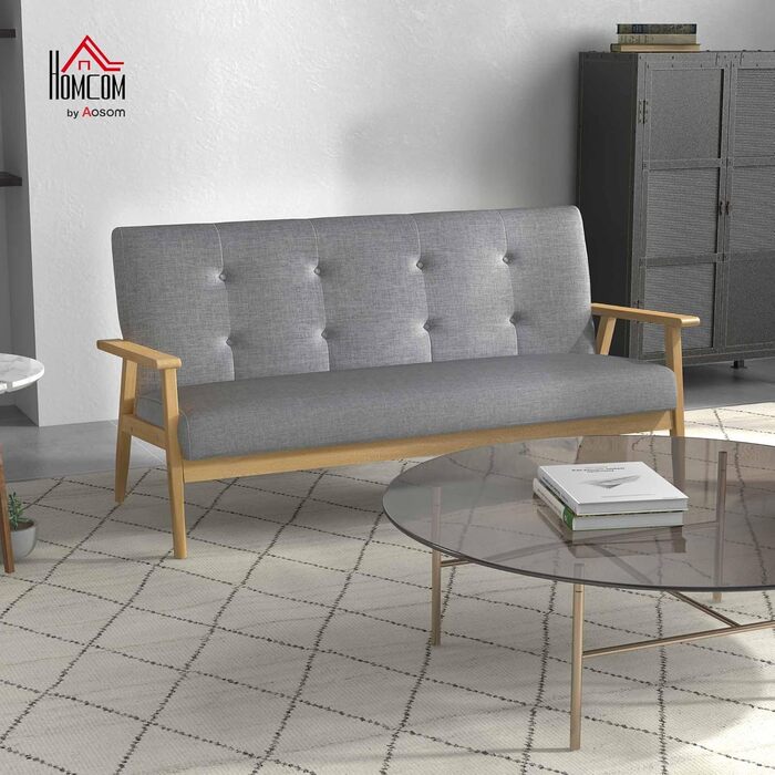 Місний диван HOMCOM, 154,5 см з підлокітниками, спинка, невеликий м&39який диван з лляним виглядом, дерев&39яні ніжки, м&39який диван-гостина для вітальні, спальні, темно-сірий 154,5Ш x 69,5Г x 73В см, 3-