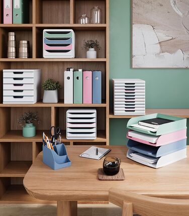 Арт. 10513D Комплект із 6 горизонтальних лотків для листів Combo Styli Autentik для альбомної орієнтації документів тримач етикеток у комплекті штабелюється розміри 25,5 x 36,5 x 6,5 см Білий A4 - 500 аркушів, комплект із 6 предметів, білий