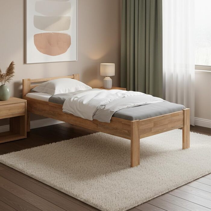 Ліжко Skølm Fenrir з масиву дерева 100x200 см односпальне ліжко з дуба ліжко для людей похилого віку з піднятим входом ліжко з натурального дерева, покритого олією каркас ліжка заввишки 51 см дерев&39яний каркас ліжка з узголів&39ям ліжко 100x200 см