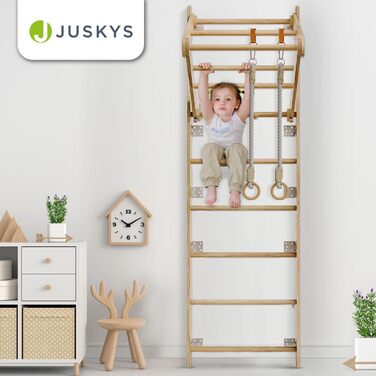 Дитячі шведські стінки Juskys - з турніком, лазальня з гімнастичними кільцями та мотузковими сходами, стінка для скелелазіння для дитячої кімнати, гімнастична перекладина