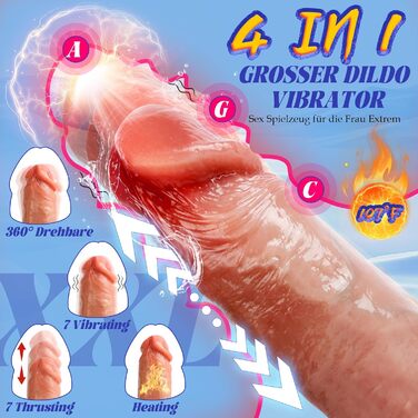 Великий реалістичний вібратор Kexyz, 25 см, з присоском, 9 режимів вібрації та 3 режими імпульсів, 360° обертання