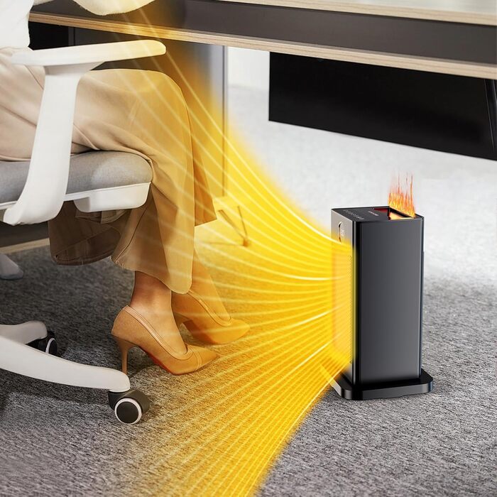 Керамічний вентилятор-обігрівач LIFERUN, енергозберігаючий із зволожувачем повітря, світлодіодне підсвічування полум&39я, тиха робота, швидкий нагрів за 2 секунди, коливання 90, з пультом дистанційного керування та таймером, електричний обігрівач для спал