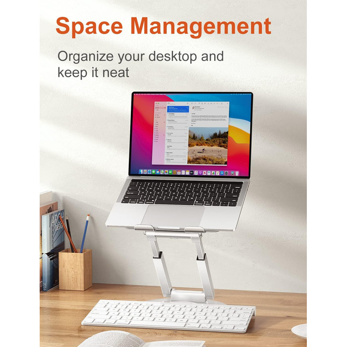 Підставка для ноутбука з регульованою висотою та поворотною базою на 360, ергономічна підставка для ноутбука, збільшувач висоти для робочого столу, стійка для ноутбука для роботи стоячи, сумісна з MacBook Pro та ноутбуками 1017 дюймів, срібляста