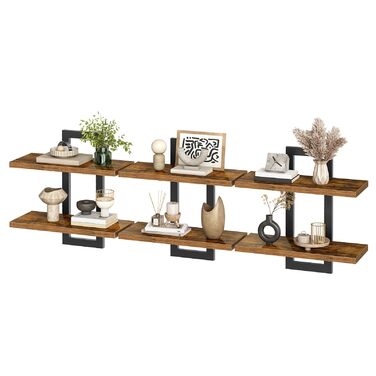 Плаваючі настінні полиці HOOBRO, 2-рівнева настінна дошка, комплект із 3 плаваючих полиць, підвісні полиці для ванної кімнати, настінні полиці 38 см, для вітальні, спальні, кухні, вінтажний коричневий та чорний EBF32BJP301 Вінтажний коричневий, чорний 3