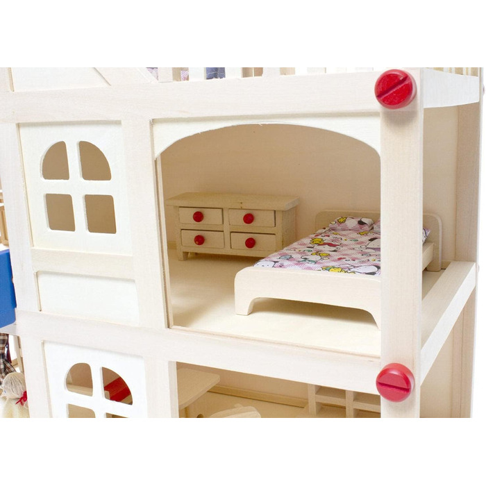 Дерев&39яний ляльковий будиночок для ляльок, кімната для ляльок з 3 поверхами, 4 ляльки та 15 предметами меблів, ручка для перенесення 555x26 см