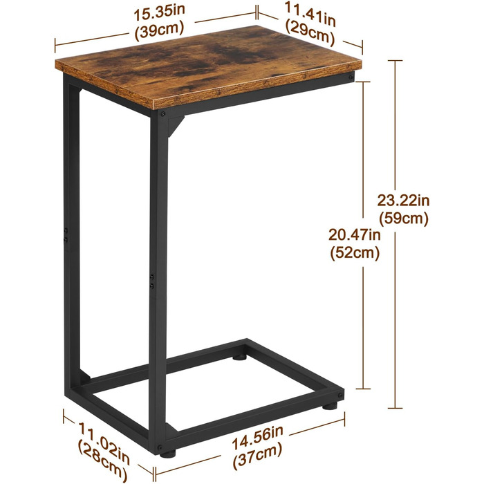 Набір з 2 приставних столиків AMHANCIBLE, журнальний столик C-подібної форми, стіл для вітальні з металевим каркасом, мобільний журнальний столик, журнальний столик-диван для кави та ноутбука, приставний столик для спальні, вітальня, коричневий