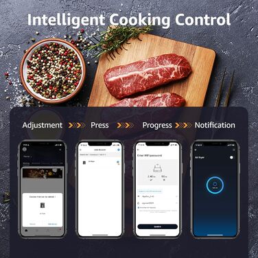 Інтелектуальна фритюрниця, 1900 Вт, 7 літрів, Wi-Fi аерофритюрниця, світлодіодний сенсорний екран, 7 програм, 20 рецептів pdf, меню своїми руками.