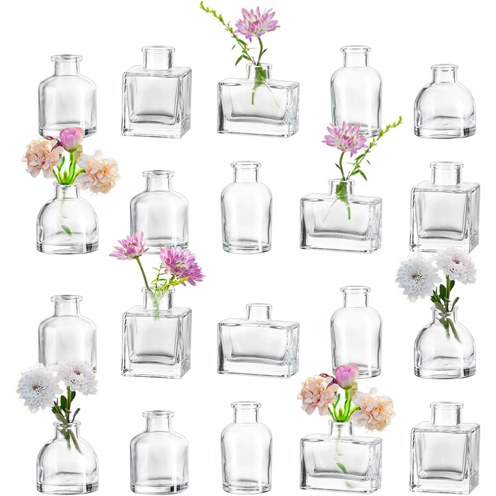 Маленькі вази для прикраси столу 20pcs Clear Mini Vases Set Різні прикраси вази скло, маленькі скляні вази міні-скляні пляшки вази прикраси, маленькі вази для квітів для весілля прикраса вечірки прикраса вітальні 20pcs Clear