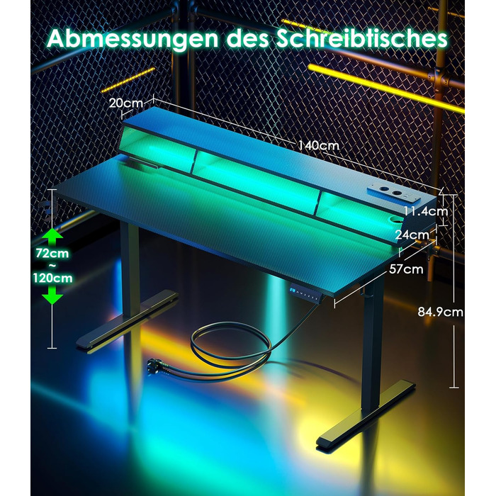 Електричний стіл OffiGo з регульованою висотою та RGB-підсвічуванням