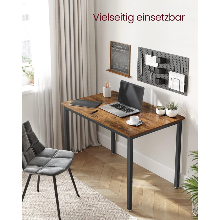 Обідній стіл, Кухонний стіл, 70 x 110 x 77 см, Обідній стіл для 4 осіб, Стіл для вітальні, Письмовий стіл, для їдальні, кухні, Індустріальний дизайн, Вінтажний коричневий-матовий чорний KDT081B01 Вінтажний коричневий матовий чорний 70 x 110 x 77 см 1-пред