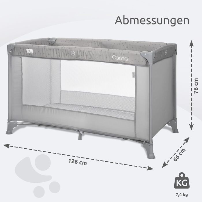 Дитяче ліжечко Lorelli Baby Travel Cot, 2 в 1, дитяче ліжечко та манеж Carina, дитяче ліжечко від народження до 15 кг, складне, включаючи сумку для транспортування, сірий