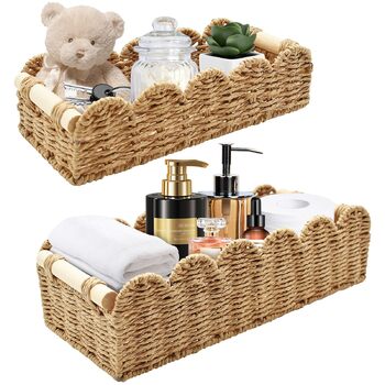 Плетений кошик для зберігання, набір з 2 шт. , кошики для зберігання у ванній кімнаті, декоративні кошики, кошик-органайзер для пеленального столика на кухню, дитячу кімнату, вітальню, кошик для рушників та туалетного паперу (натуральний)