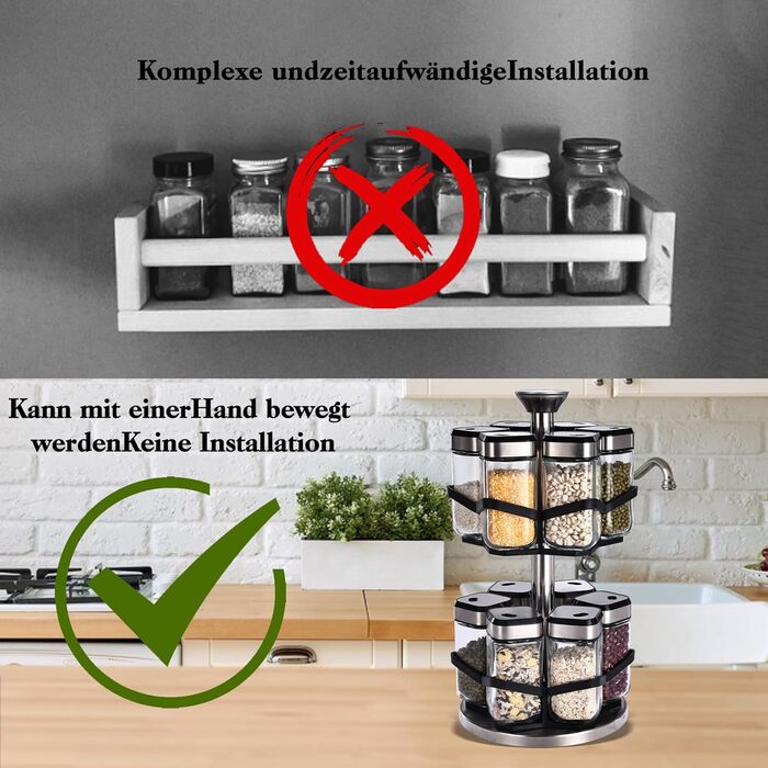 Дворівнева карусель для спецій, що обертається на 360, з 12 банками для спецій об&39ємом 120 мл, годинником на 360 (розмір отвору можна вибрати), обертовою підставкою для спецій, підставкою для спецій з нержавіючої сталі, набір органайзерів для спецій з 1