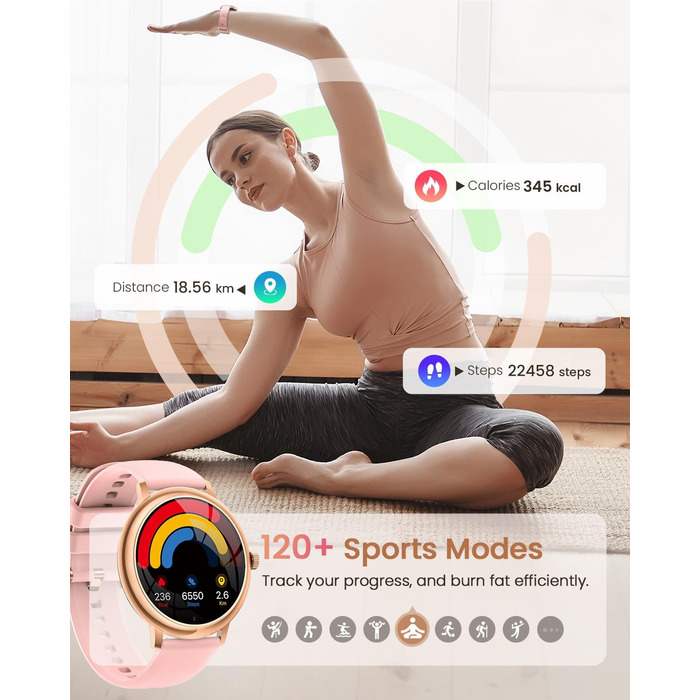 Жіночий смарт-годинник RUXINGX, маленький круглий фітнес-годинник із функцією телефону, сенсорний екран AMOLED 1,19 дюйма, цілодобовий монітор серцевого ритму, відстеження SpO2, моніторинг менструального циклу, відстеження сну, калорії, крокомір, сумісний