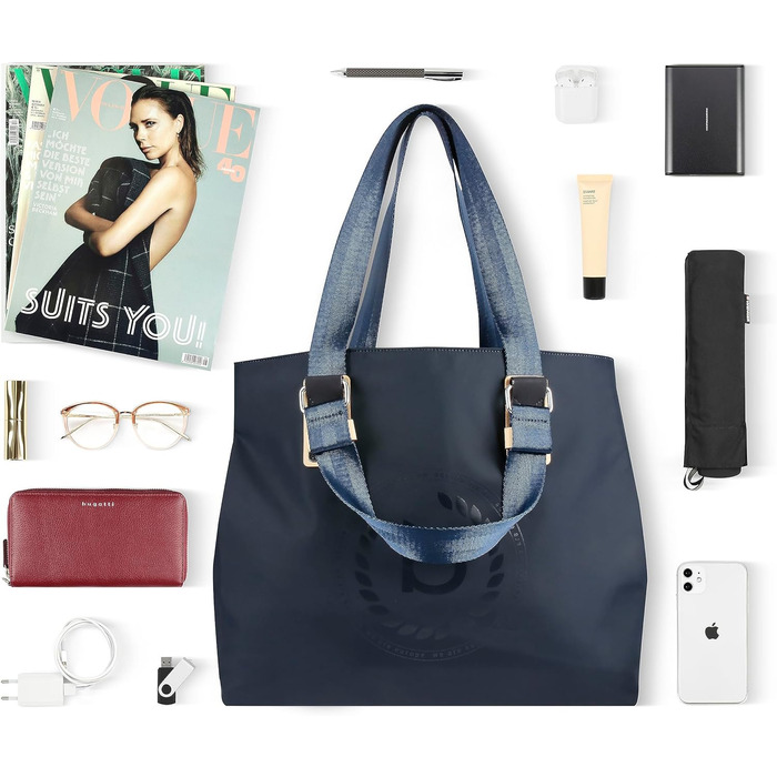 Жіноча сумка для шопінгу нейлонова з кишенею RFID, 39 x 17 x 34 см, синя