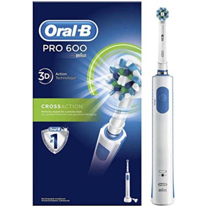 Електрична зубна щітка Oral-B PRO 2 2000 з візуальним контролем тиску для додаткового захисту ясен, 2 програми очищення, включаючи чутливу, таймер, 1 насадка для щітки Sensitive Clean, синя