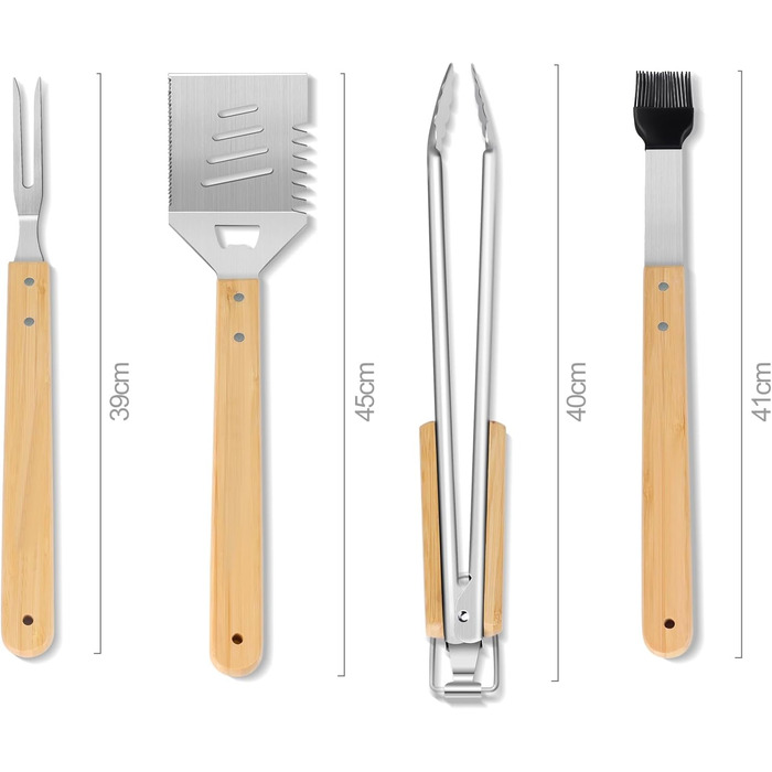 Набір інструментів для гриля барбекю, 4-предметний набір інструментів для гриля з нержавіючої сталі для грилювання на свіжому повітрі, кемпінгу, набір для гриля, подарунки для чоловіків на День батька, дні народження з футляром для зберігання, загальний