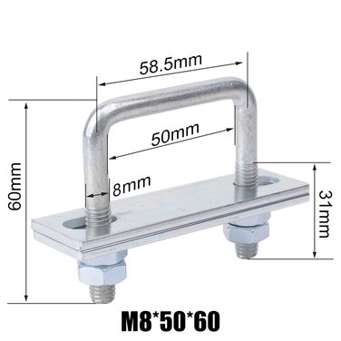 Болти U-болти M8 U-подібні болти квадратні 4 шт. U-болти U-подібні болти Затискачі з гайковою шайбою (50x60 мм)