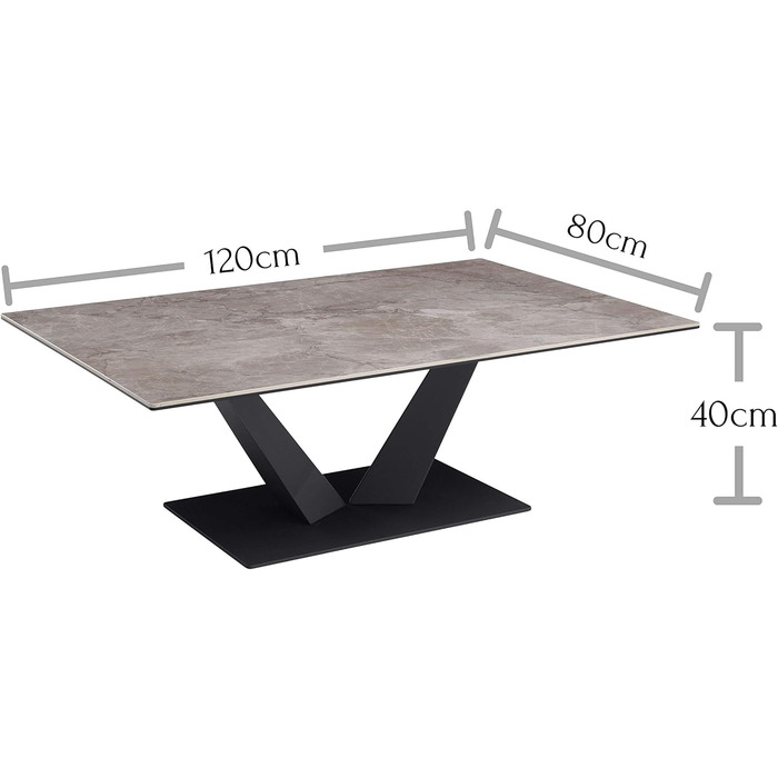 Журнальний столик Stella Trading Gisele з керамічною поверхнею та металевим каркасом, антрацит - високоякісний диванний столик для вашої вітальні - 120 x 40 x 80 см (Ш/В/Г)