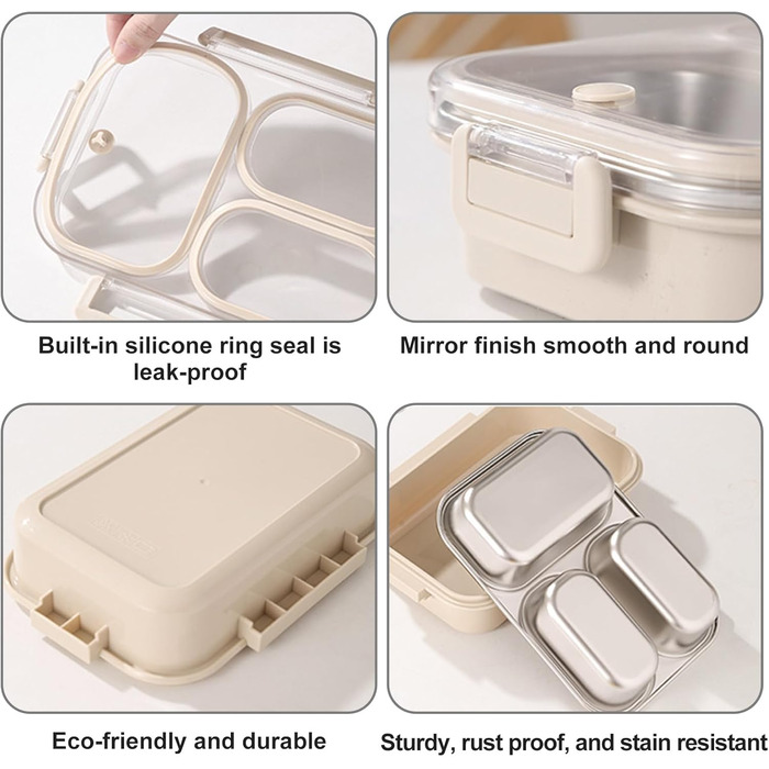 Металева ланч-бокс з двома відділеннями, 1000 мл. Дитячий бенто-бокс з нержавіючої сталі 304, портативний, герметичний контейнер для перекусу з роздільниками, для школи, офісу та подорожей. Розміри 22166,5 см.