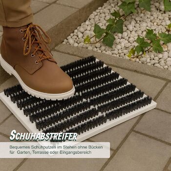 Скребок для взуття Relaxdays, нековзна основа, міцна щетина PP, для використання на вулиці та всередині приміщень, килимок-щітка, дерево, сірий