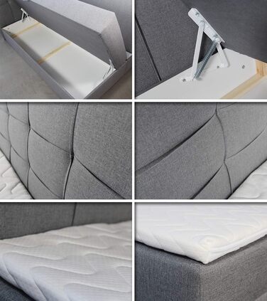Ліжко Sofnet Best Box Spring з 2 ящиками для зберігання, двоспальне ліжко з матрацом Bonnell та наматрасником, м&39яке ліжко, каркас ліжка, стильне, спальня (сірий (Inari 91), 180 x 200 см) сірий (Inari 91) 180 x 200 см