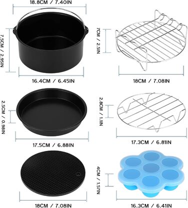Аксесуари для фритюрниці Wodasi, Аксесуари для фритюрниці 3.5 л Набір аксесуарів із шести предметів, Air Fyer для всіх брендів, форма для мафінів, форма для піци, форма для випічки, решітка для приготування на пару, силіконовий килимок, решітка для гриля