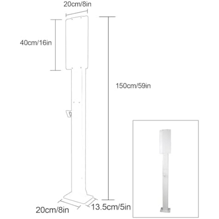 Відкрита зарядна станція для електромобілів, зарядна колонка для електромобілів, зарядні станції для електромобілів, опорний стовп для зарядної станції для електромобілів, сумісна з мобільним розємом (білий, 150 см)