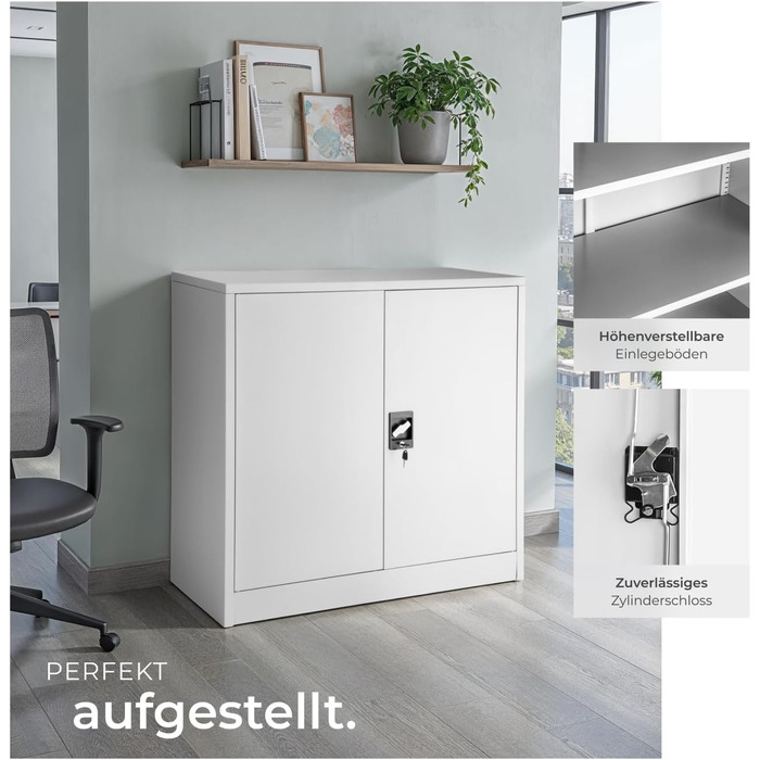 Картотечна шафа, що замикається, металева шафа з циліндричним замком безпеки, офісна шафа, що замикається, багатоцільова сталева шафа, 3 полиці з регульованою висотою, 90 x 40 x 90 см - сірий