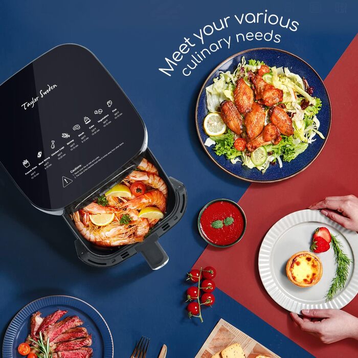 Аерофритюрниця Taylor Swoden 4.2 л, фритюрниця 8 в 1, фритюрниця без олії для 4-6 осіб, таймер на 60 хвилин - фритюрниця, фритюрниця 1400 Вт, зберігання кабелю, без бісфенолу А