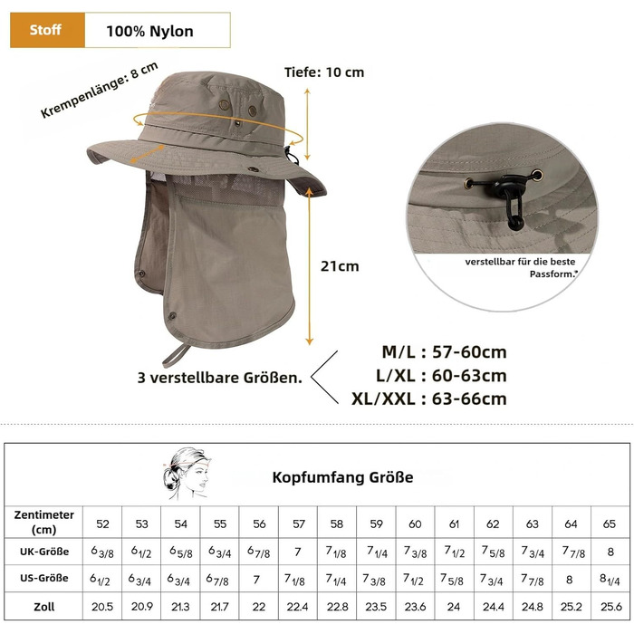 Чоловічий та жіночий сонцезахисний капелюх TOP-EX із захистом шиї від сонця, водонепроникний сафарі-капелюх для літа, трекінгу, походів, капелюх із широкими полями UPF 50, дощовик та сонцезахисний капелюх із захистом шиїсірий ML