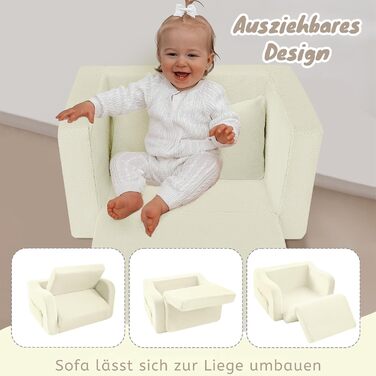 Дитячий диван/крісло MeMoreCool, розкладний, зручний диван-ліжко для малюків, розкладний диван 2-в-1 для дитячої кімнати, кутовий міні-диванчик з функцією сну для хлопчиків та дівчаток (бежевий)