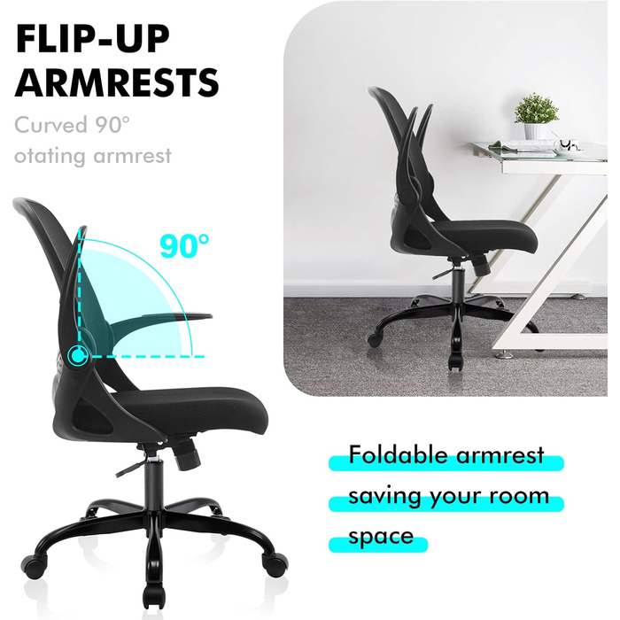 Офісний стілець KERDOM, ергономічний стілець для столу зі складними підлокітниками, сітчастий комп&39ютерний стілець, легкий робочий стілець, поворотний на 360 стілець 933 чорний 933-C чорний