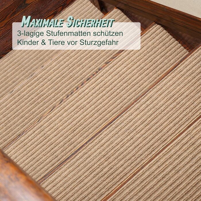 Сходинки Relaxdays, комплект з 16 шт. , прямокутні сходинки, 65 x 20 см, самоклеючі килимки для сходів, бежевий колір