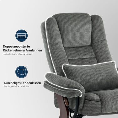 Крісло-реклайнер M MCombo з функцією відкидання, крісло для читання, обертове на 360 крісло для телевізора, з підставкою для ніг, подушкою та бічною кишенею, вантажопідйомність до 120 кг, крісло для телевізора для вітальні, 9099 (сіра тканина) сіра тканин