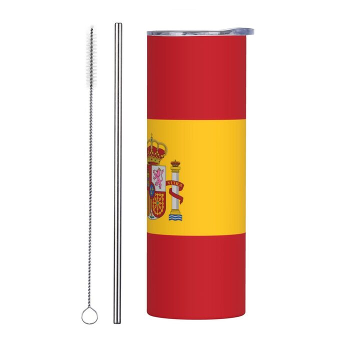 Кухоль з прямою трубочкою, дизайн іспанський прапор, друкований, дорожній кухоль, підходить для кемпінгу, офісу та дому, 590 мл