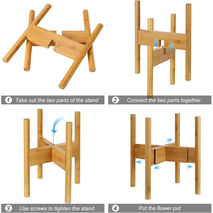 Підставка для квітів, підставка для бамбукових рослин, регульована полиця для квітів, підставка для квіткових горщиків, підставка для горщиків для використання в приміщенні та на вулиці, підходить для квіткових горщиків діаметром 8-12 дюймів ()